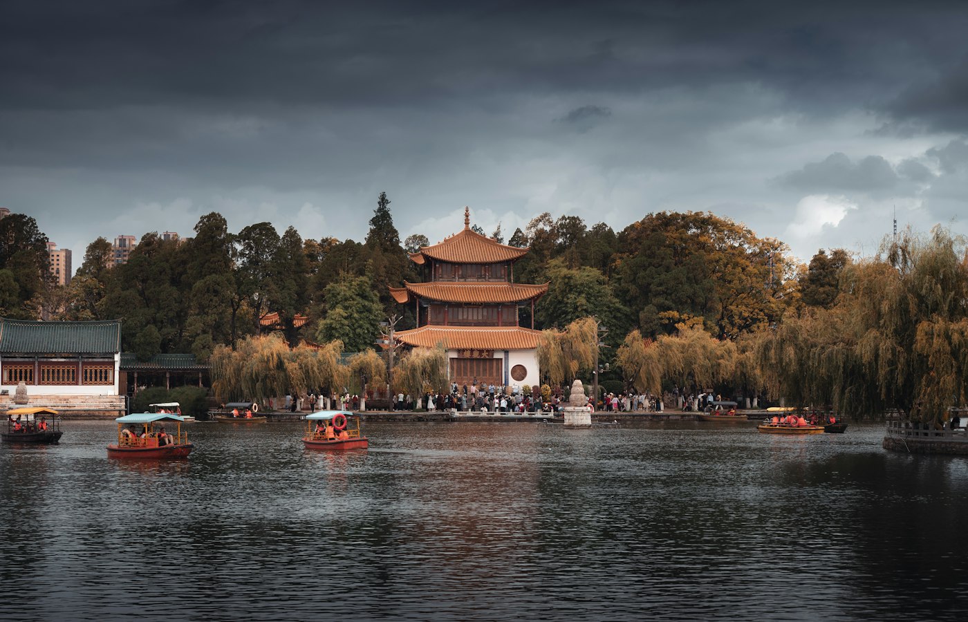 Traditional pavilion by a lake in Kunming