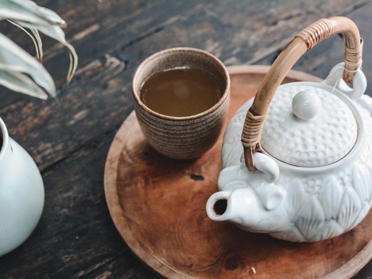 Tea on a wooden tray